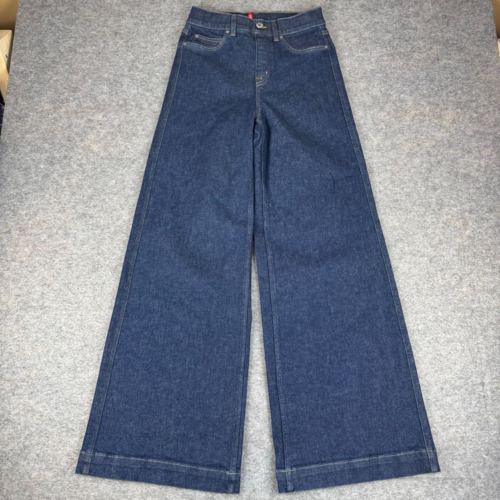 Spanx Wide Leg Denim Jeans 33" High Waist Blue Womens Small S